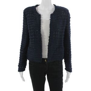 IRO Womens Dark Blue Designer Long Sleeve Jacket Round Neck Size 40